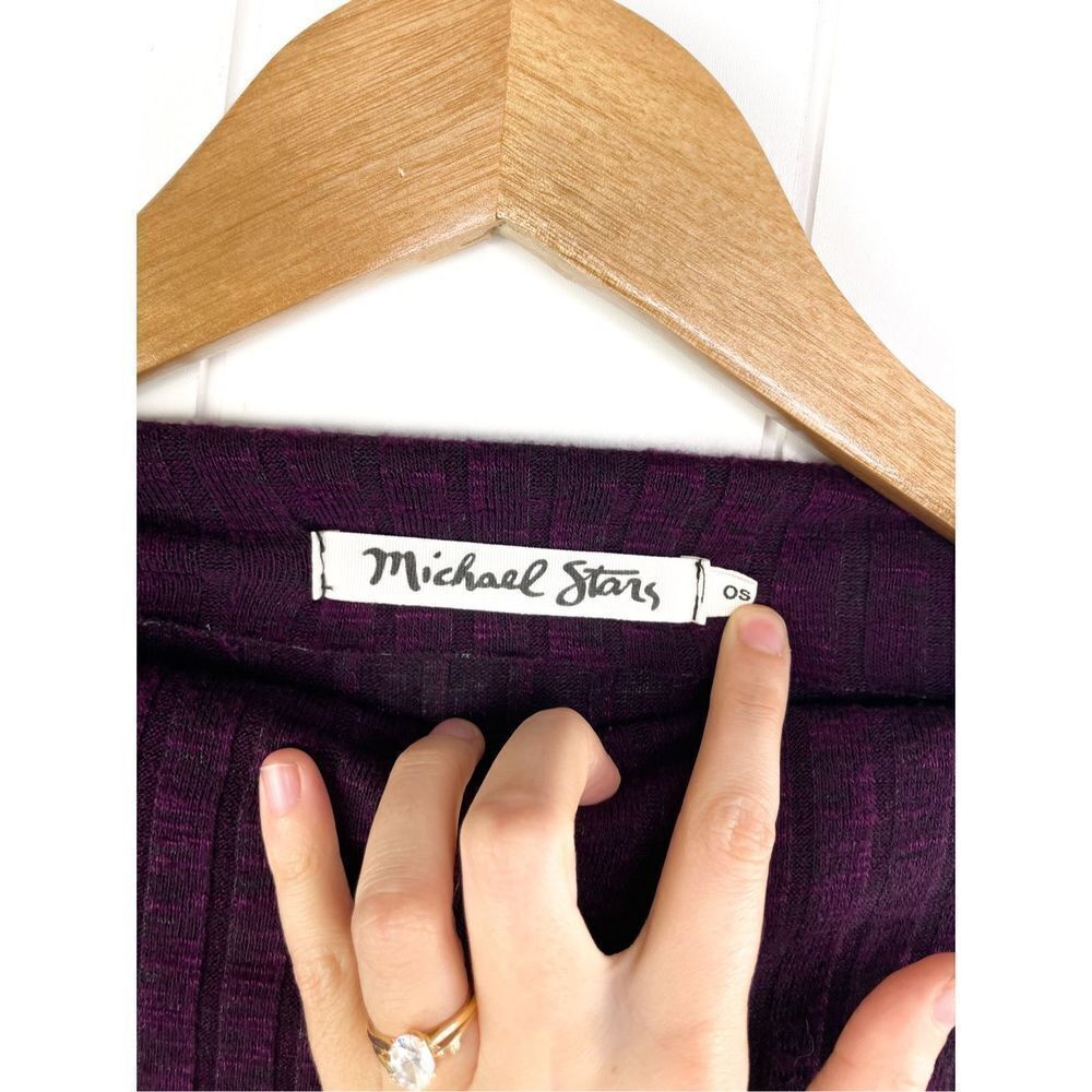 Michael Stars Ribbed Purple Long Sleeve Ruched Side Top OS - Picture 2 of 8